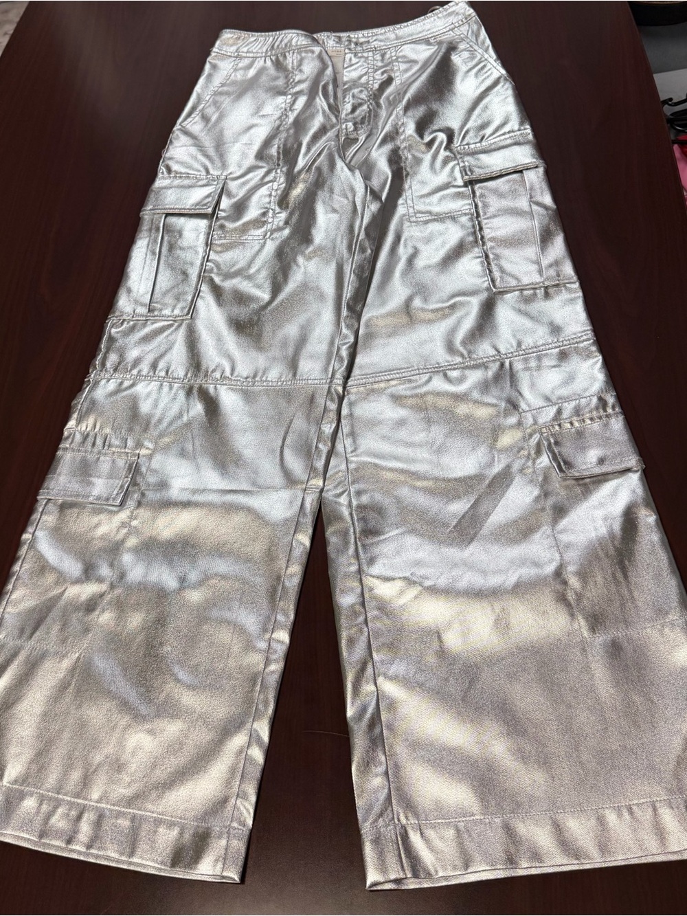 Metallic Silver Cargo Pants